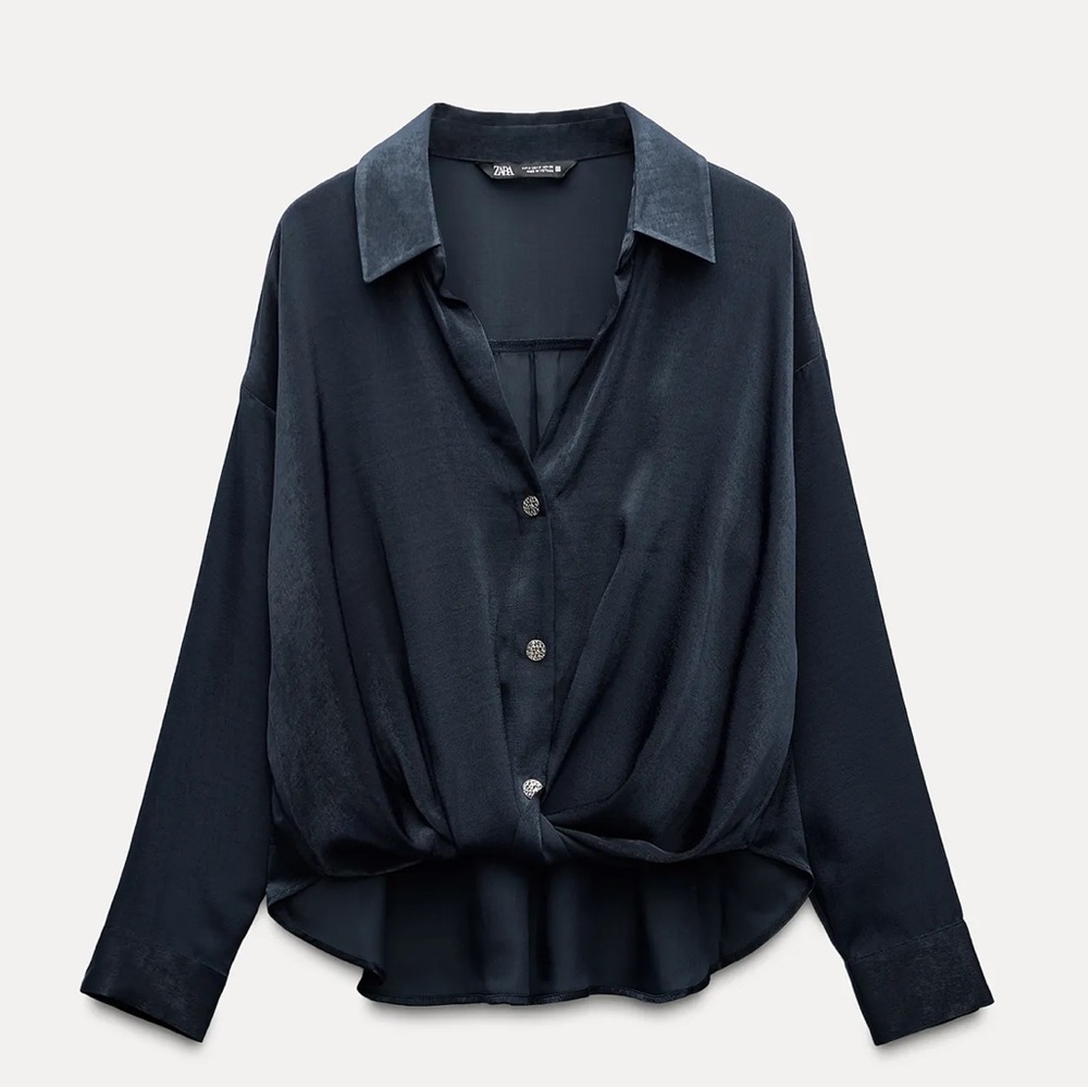 Zara Midnight Blue Draped Shirt